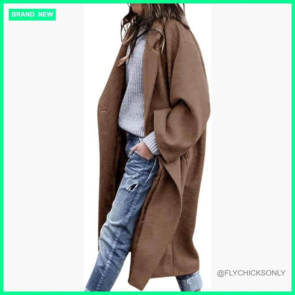 Wool Blend Pea Coat Notch Lapel Single Breasted Oversized Long Overcoat